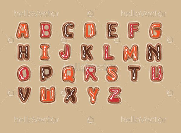 Alphabet letters decorated with Aboriginal art motifs