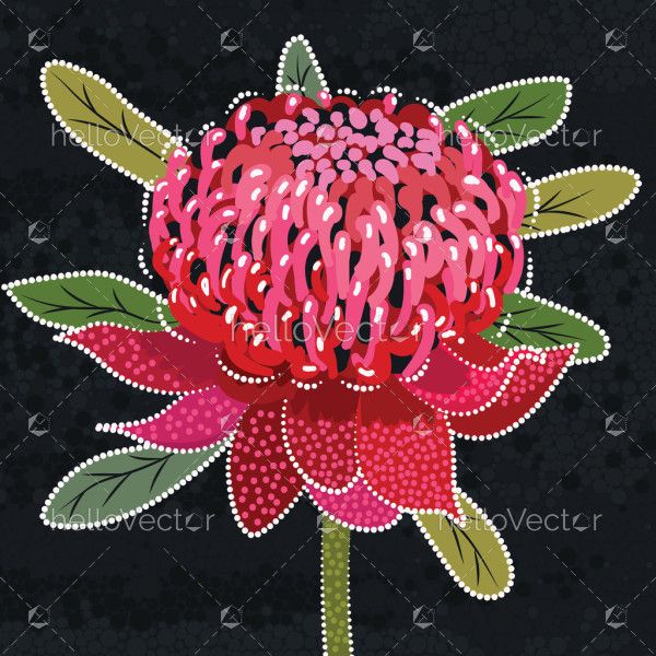 Aboriginal dot art illustration of Australian Waratah Flower