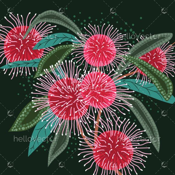 Australian Hakea Flowers Painting In aboriginal style