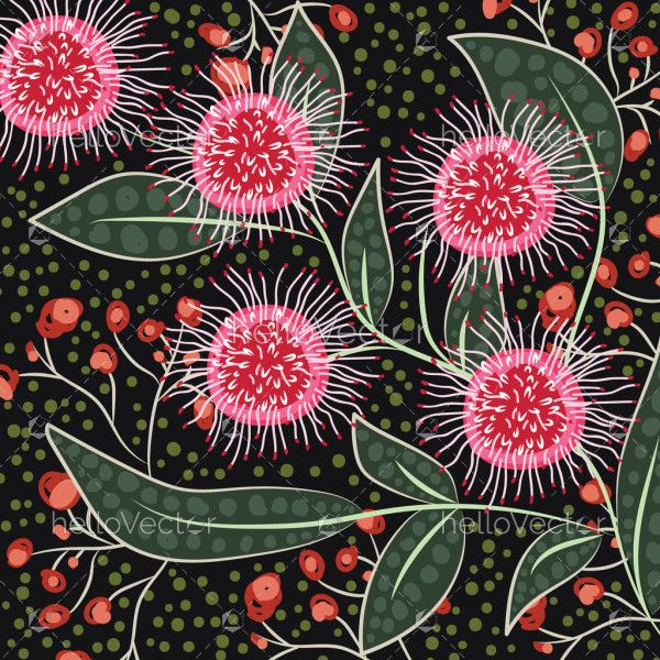Aboriginal Style Australian Hakea Flower Background