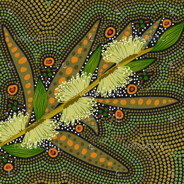 Aboriginal dot art of Australian native flower hakea sericea