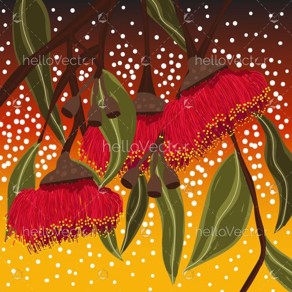 Red Eucalyptus Aboriginal Dot Art Illustration
