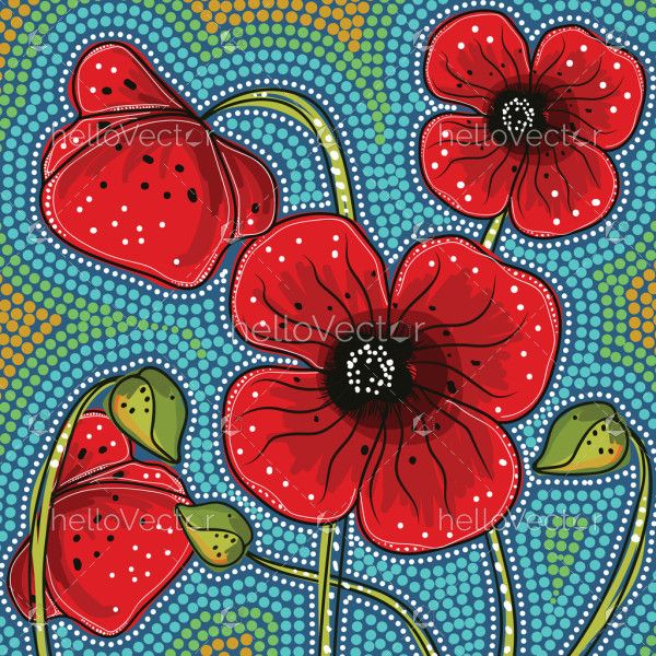 Aboriginal dot art of Australian poppy flower painting