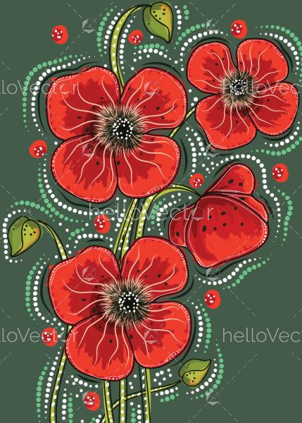 Aboriginal Style Australian Poppy Flower Background