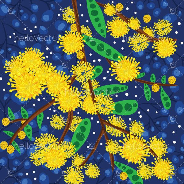 Australian Yellow Wattle Flower Artwork Illustration