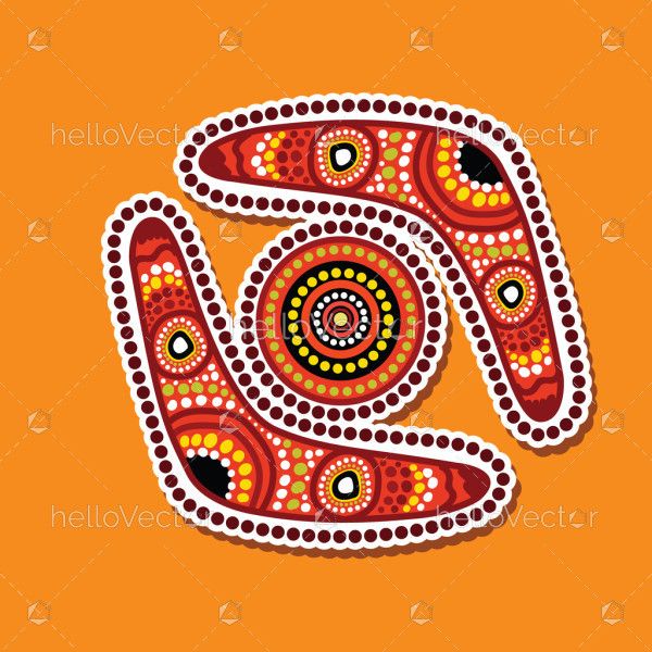 Aboriginal art inspired boomerang sticker illustration
