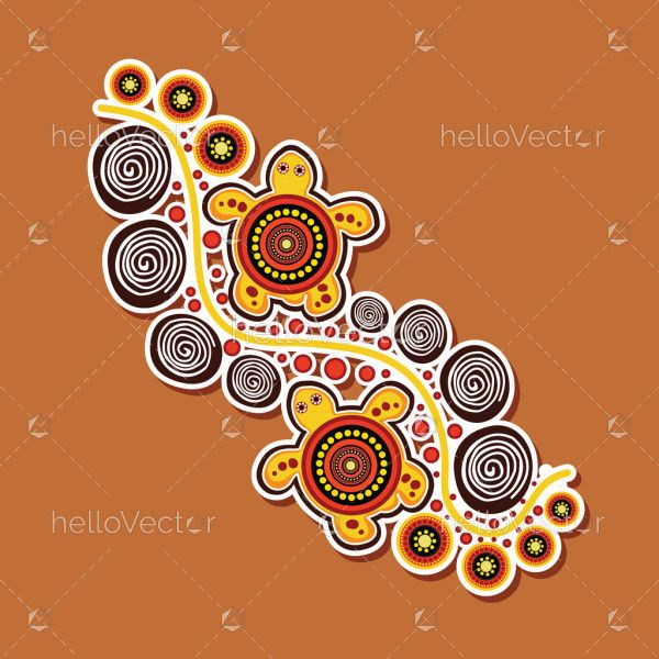 Sticker design with aboriginal art style illustration