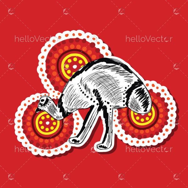 Aboriginal art sticker design illustration with Emu