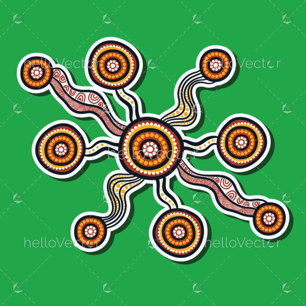 Illustrative sticker design with aboriginal art motifs