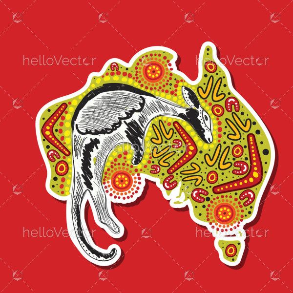 Aboriginal art sticker design illustration with kangaroo