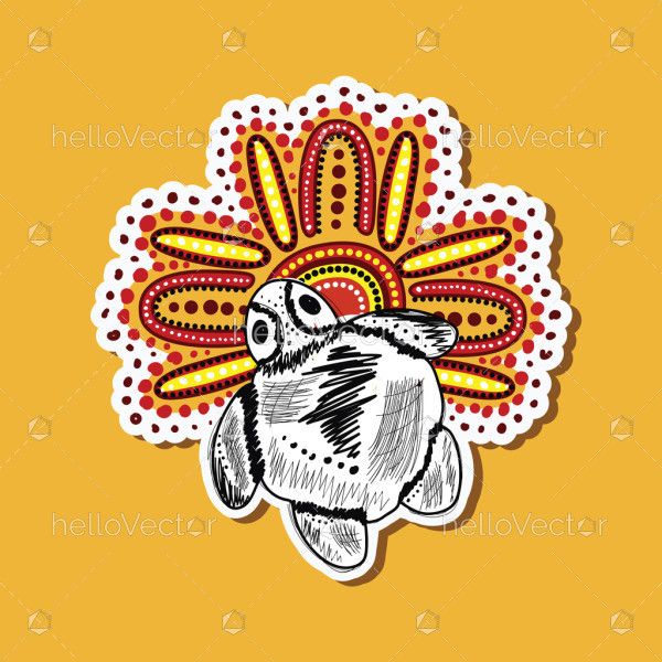 Aboriginal art sticker design illustration with turtle