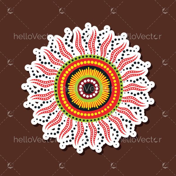 Aboriginal art inspired circle sticker design illustration