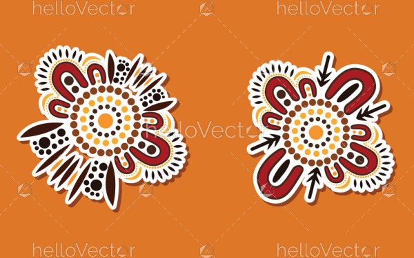 Aboriginal art in an illustrative form for a sticker design