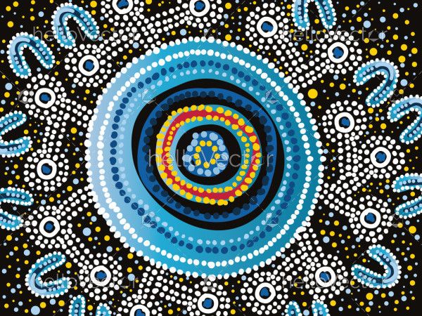 Blue vector painting showcasing Aboriginal dot artwork