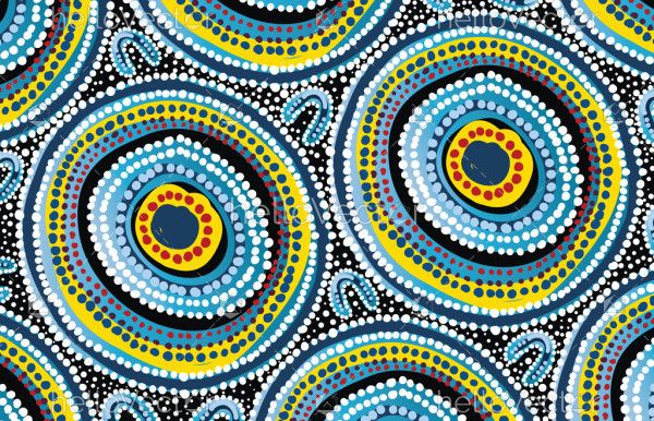 Blue aboriginal style dot design on a vector background