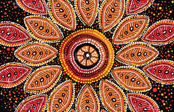 Beautiful dotted leaves aboriginal art on a vector background
