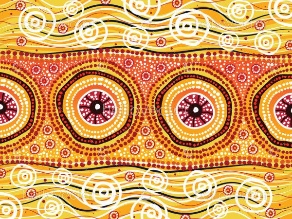 Vector yellow painting with circles of dots inspired by Aboriginal art