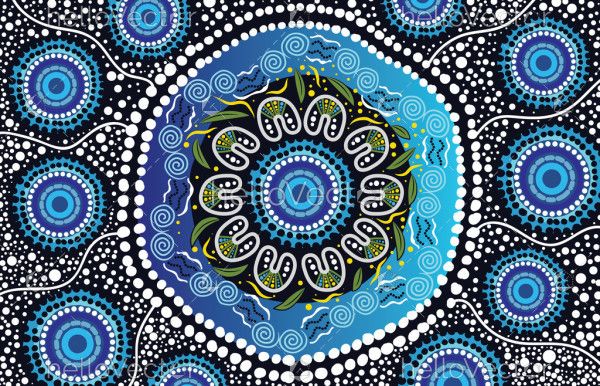 Blue Aboriginal style dot design on a vector background