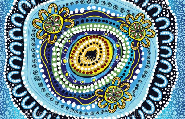 Vector blue aboriginal style dot painting