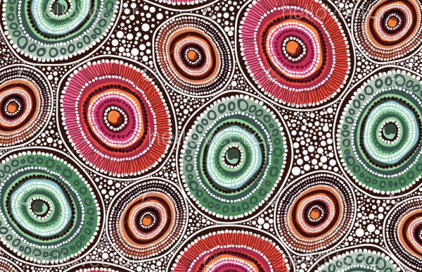 A vector background with circles of dots inspired by Aboriginal art