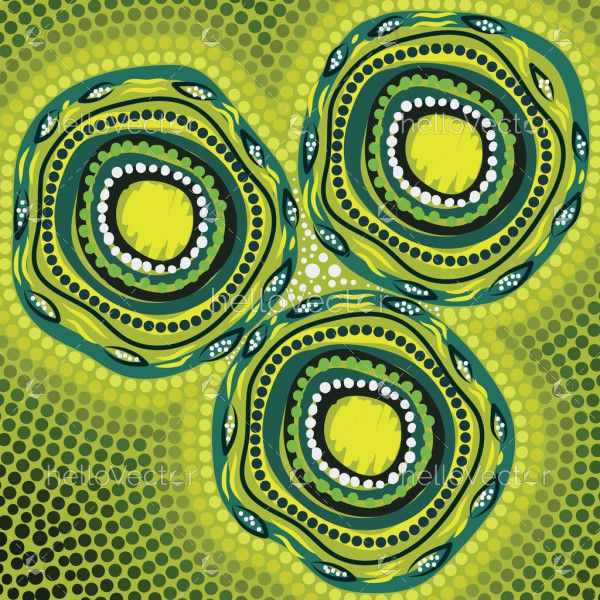 Green aboriginal art illustration with dotted circle