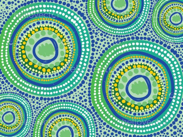 A circle illustration with dots inspired by Aboriginal art