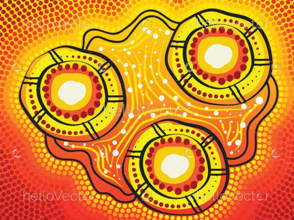 Bright aboriginal dotted painting with the concept of connection