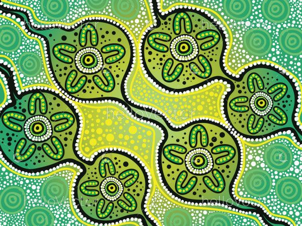 Green Aboriginal-inspired dot painting illustration