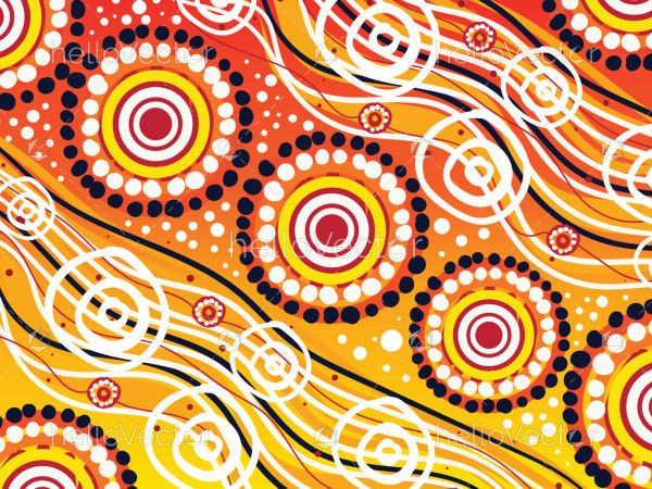 An illustrated background with designs inspired by Aboriginal culture