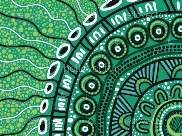 Green background illustration with Aboriginal motifs