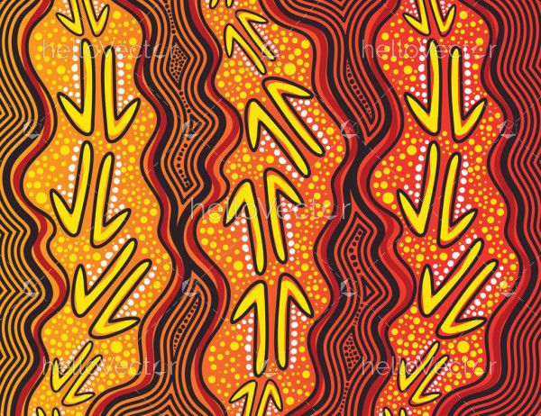 Vector aboriginal art patterns design with kangaroo tracks