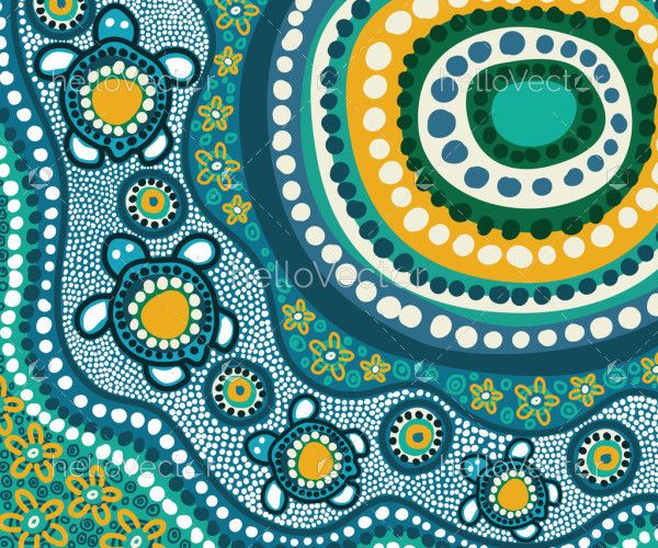 Turquoise aboriginal dot vector artwork with turtle design