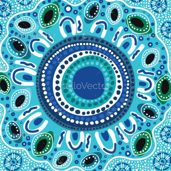 Blue aboriginal dot art style vector painting