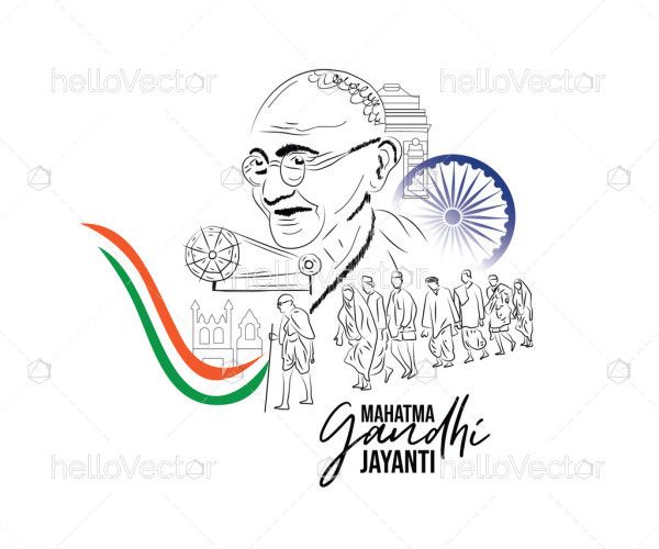 Happy Gandhi Jayanti poster with a vector art illustration