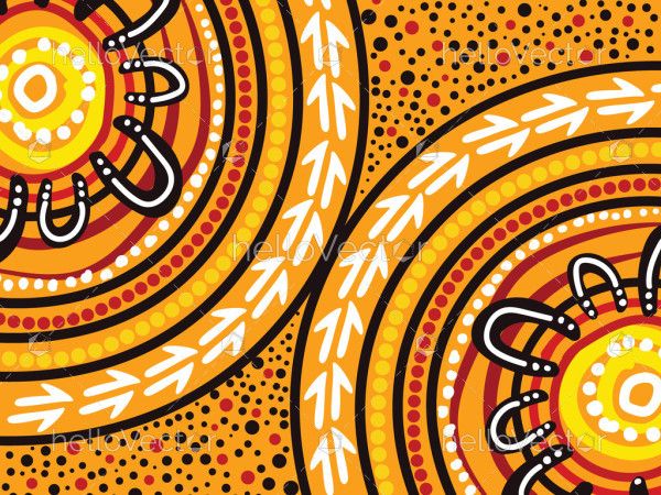 Yellow aboriginal style dot design on a vector background