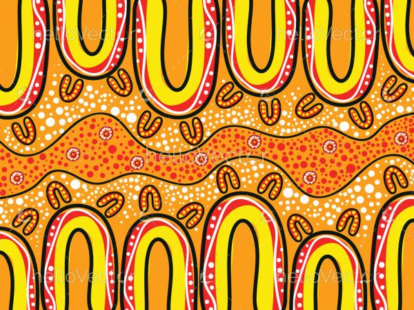 Yellow vector painting showcasing Aboriginal dot artwork