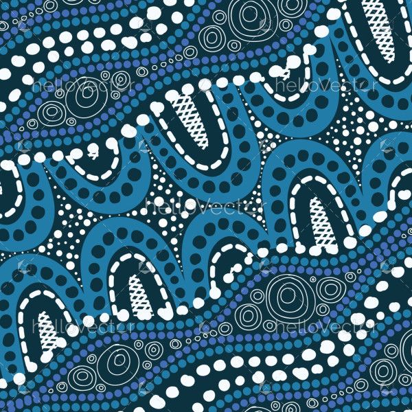 Blue vector background decorated with Aboriginal dot art