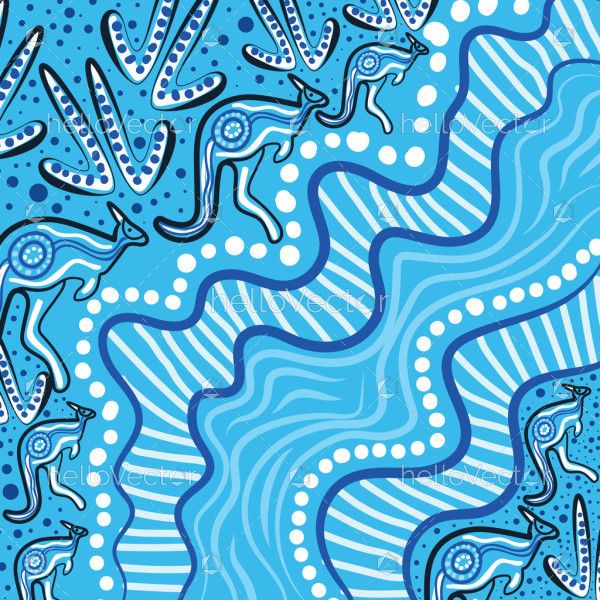 Blue background with aboriginal art illustration