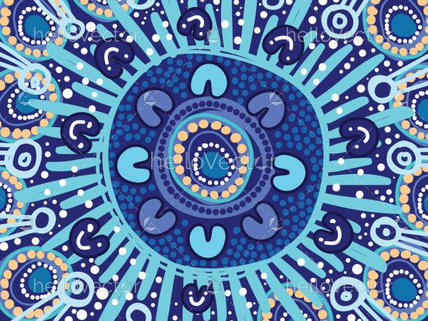 Vector blue painting showcasing Aboriginal dot artwork