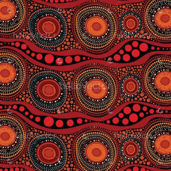 Red background in vector format with dot art from aboriginal culture
