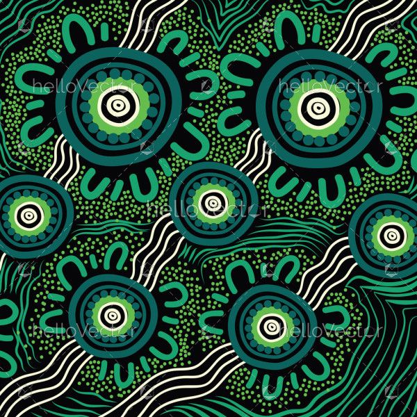 Green Aboriginal dot art in a vector style background
