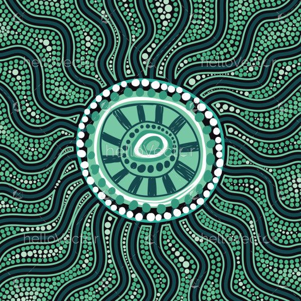 Green Aboriginal Style Dot Painting Illustration