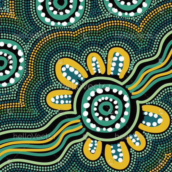 Green Aboriginal Dot Art Style Painting Illustration