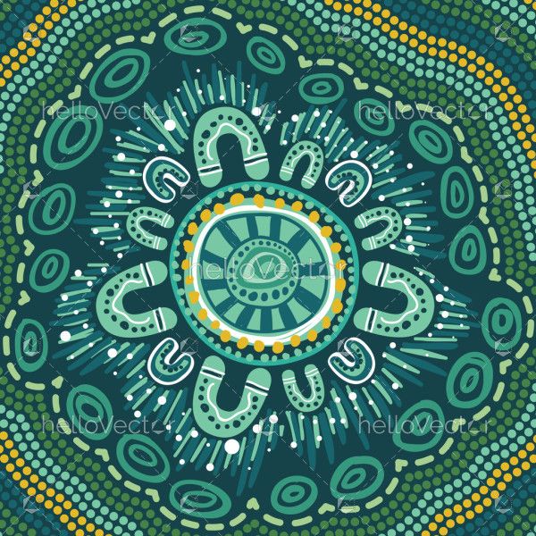 Green Aboriginal Style Painting Illustration