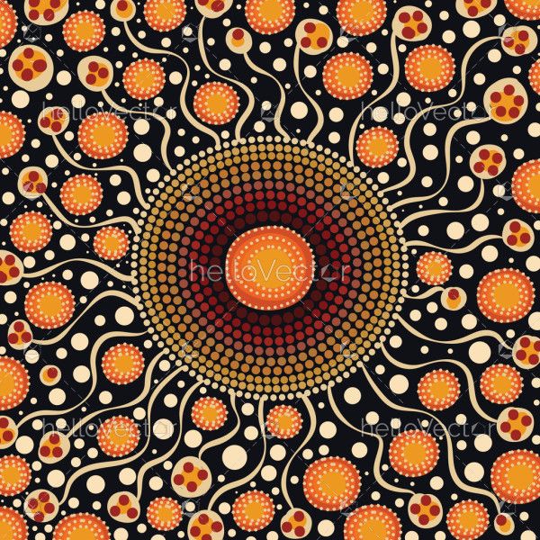 Orange aboriginal style dot artwork illustration