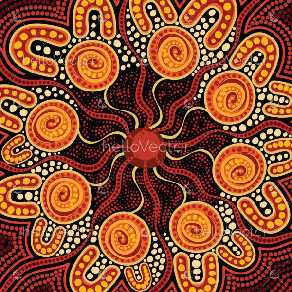 Painting illustration with artistic dots from aboriginal culture