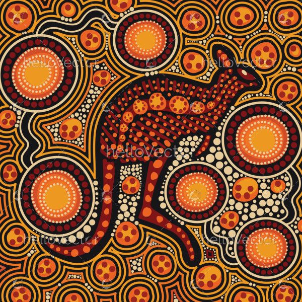 Kangaroo art that reflects aboriginal traditions on a vector background