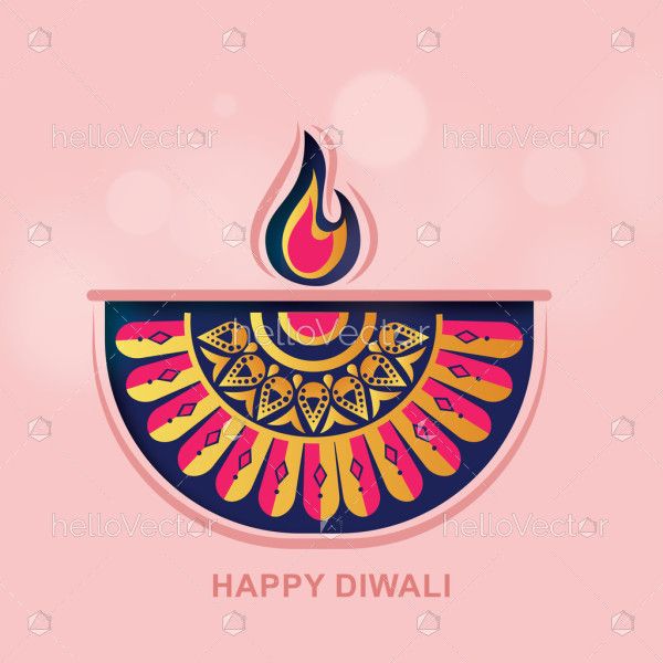 Happy Diwali Illustration With Artistic Diya