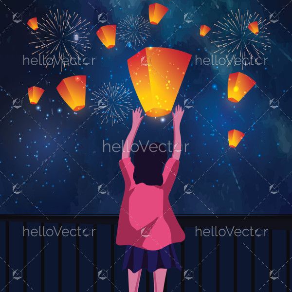 Diwali celebration background with sky lanterns