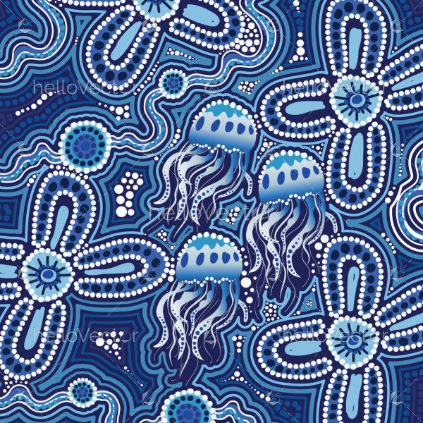 Aboriginal culture inspired blue vector dot painting